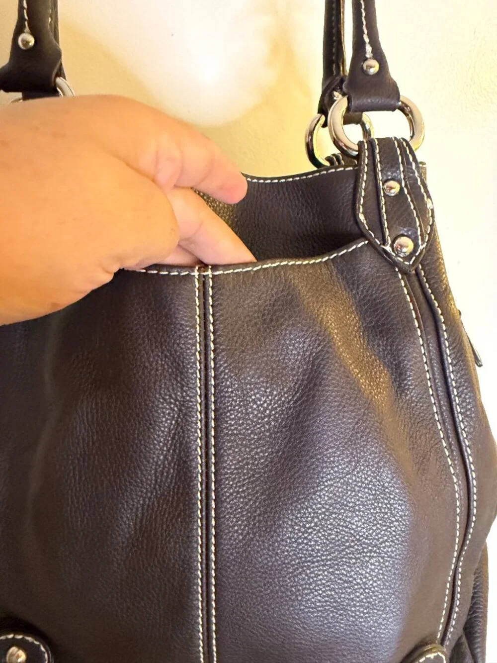 NWT Sophia Caperelli Dark Brown Leather Shoulder Hobo-Bag Double Handles